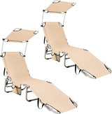 GYMAX Beach Chair with Canopy Shade, Folding Tanning Lounge with Adjustable Backrest, Carry Handle & Side Pocket - Photo 1