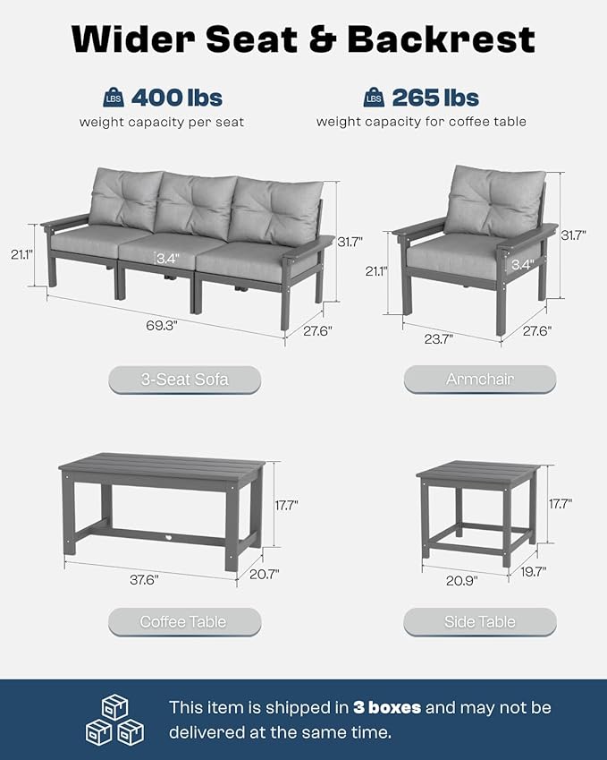 Grey HDPE Outdoor Patio Furniture Set - Photo 2