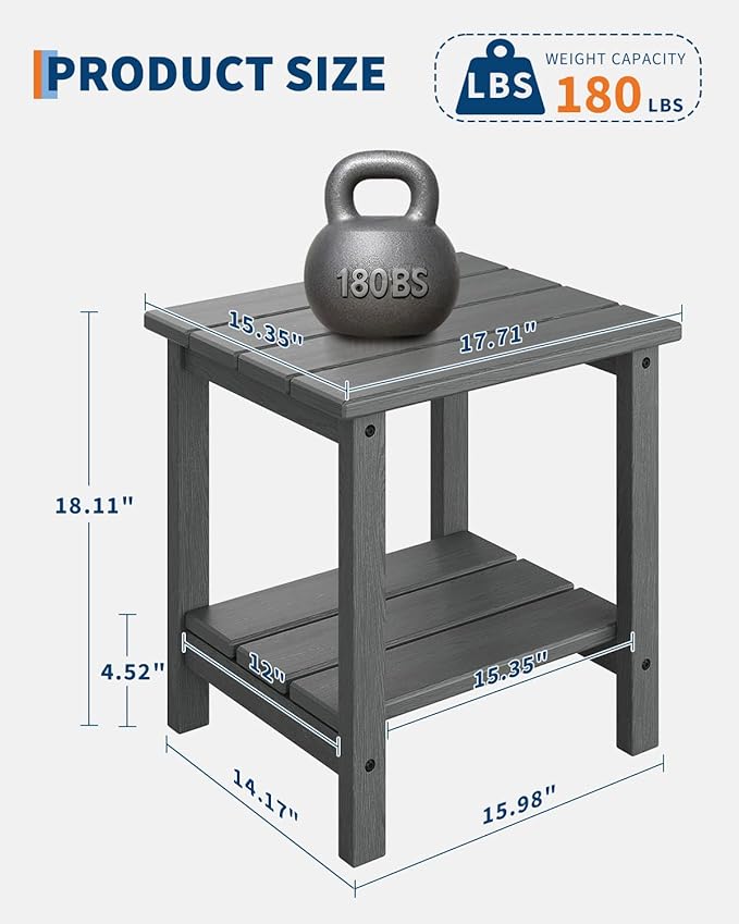 GarveeLife Outdoor Side Table 2-Tier, 18 in HDPE All Weather Resistant Patio Side Tables for Outside - Photo 3