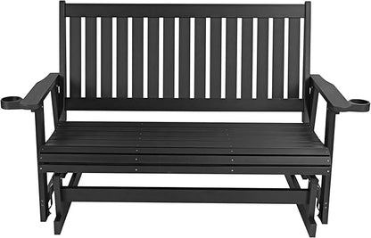 HIPS Patio Glider with Cup Holders, All-Weather Resistant, High Backrest and Deep Contoured Seat, Heavy Duty 900 LB (3 Seat - Carbon Black)