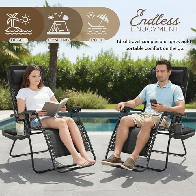 Adjustable Zero Gravity Lounge Chair with Steel Mesh Fabric: Reclining Lawn Chair Featuring Comfort Pillow - Photo 3
