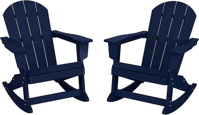 WO WESTIN OUTDOOR HDPE Laguna Outdoor Rocking Poly Adirondack Chair (Set of 2), Navy Blue