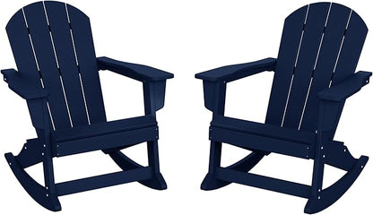 WO WESTIN OUTDOOR HDPE Laguna Outdoor Rocking Poly Adirondack Chair (Set of 2), Navy Blue