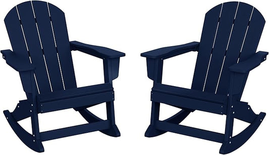 WO WESTIN OUTDOOR HDPE Laguna Outdoor Rocking Poly Adirondack Chair (Set of 2), Navy Blue