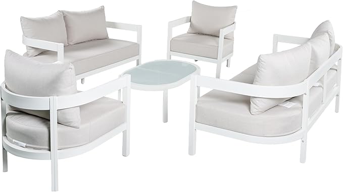 Merax 5 Piece Patio Outdoor Furniture Set, All-Weather Curved Aluminum 3-Seater Sofa Bed, Loveseat Sofa - Photo 3