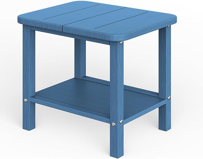 Patio Side Table, Small Rectangular HDPE Adirondack End Table for Outdoor Use in Pool, Garden, Lawn, Backyard,Navy