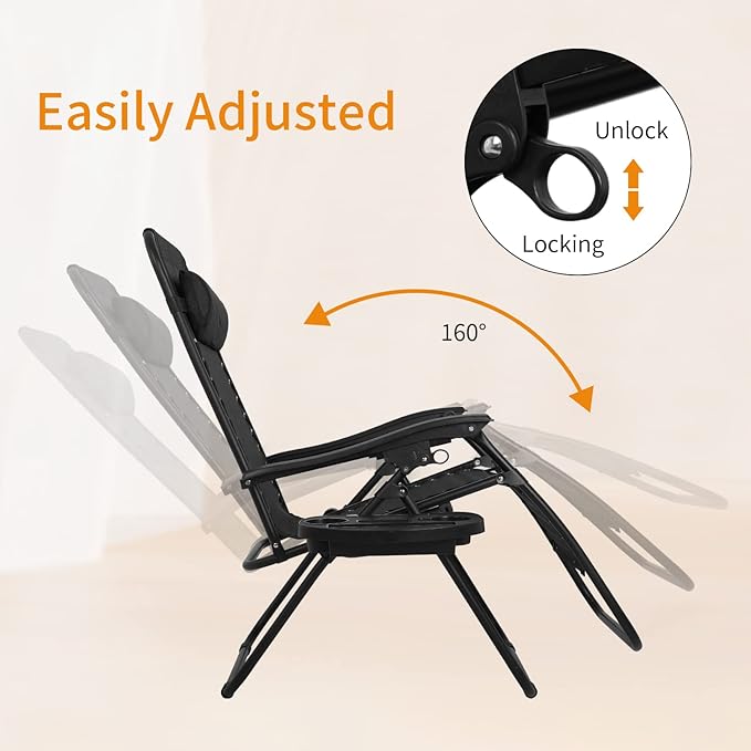 Zero Gravity Chair Patio Chairs Lounge Patio Chaise 1 Pack Adjustable Reliners for Pool Yard with Cup Holder (Black) - Photo 4