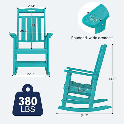 Plawdlik Oversized Outdoor Rocking Chair - All-Weather Resistant,HDPE Heavy Duty Patio Rockers with High Back - Perfect for Porch,Garden,Modern Style Set of 2-Aruba