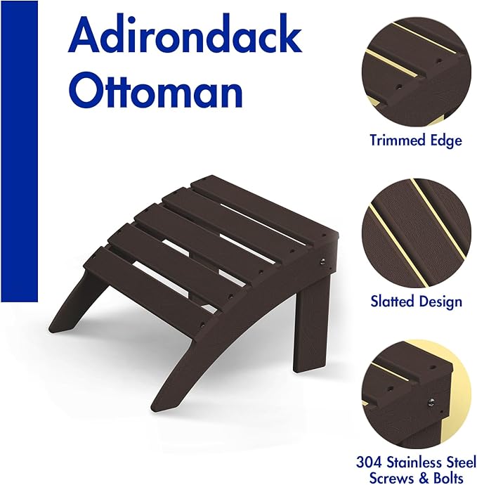 BRIOPAWS Adirondack Ottomans | Folding | Set of 4 | HDPE Plastic | Brownwood Grain Outdoor Foot Rest | All Weather | Patio Footrest for Adirondack Chair | Porch Foot Stool | 19.7W x 18.5L x 13H Inch