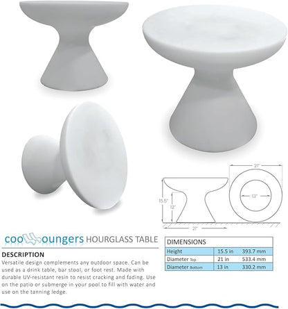 in Pool Chaise Lounge Chairs Set of 2 with Hourglass Side Table for Baja Sun Tanning Shelf Ledge, Handy Cup Holder, Suitable for Use in Water up to 6 Inches Deep, White
