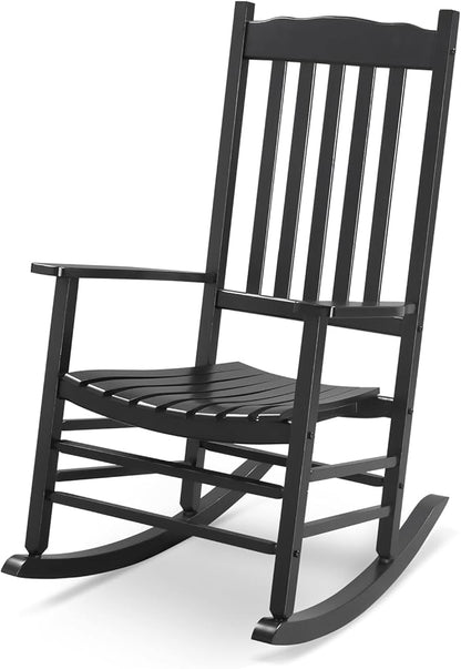 Outdoor Porch Rocker Chairs,Weather Resistant Wood Rocking Chair for Adults,Modern Rocking Accent Chairs,Indoor Outside Furniture Rocker,with Armrest,for Garden Lawn Backyard Poolside Deck (Black)