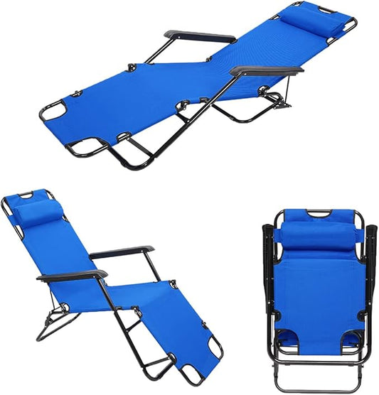 Outdoor Folding Chaise Lounge Chair, Patio Sun Lounger Reclining Beach Chair Sun Patio Pool Lawn Recliner Chair