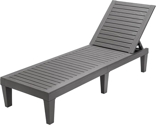 Tangkula Chaise Lounge Chair Outdoor, Lightweight Patio Lounge Recliner Chair with Adjustable Backrest, 5 Reclining Positions Chaise Lounger for Patio, Beach, Balcony, Poolside, Backyard (1, Gray)