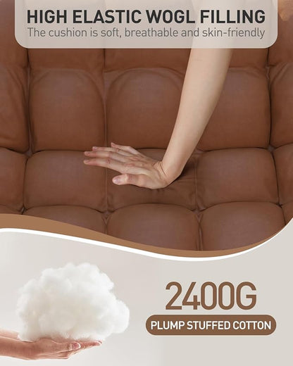 Oversized Indoor Rocking Chair, Plush Papasan Chair with Comfy Padded Cushions & Side Pocket, for Patio Garden, Porch, Lounge, Outdoor, Orange