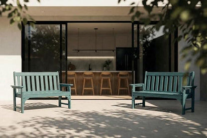 HDPE Garden Bench, All Weather 2-Person Outdoor Benches, Rust Free & Fade Resistant Patio Benches for Garden, Porch, Backyard, Deck, Lawn, Balcony, Poolside (Light Blue, 2 Benches)