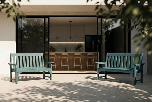 HDPE Garden Bench, All Weather 2-Person Outdoor Benches, Rust Free & Fade Resistant Patio Benches for Garden, Porch, Backyard, Deck, Lawn, Balcony, Poolside (Light Blue, 2 Benches)