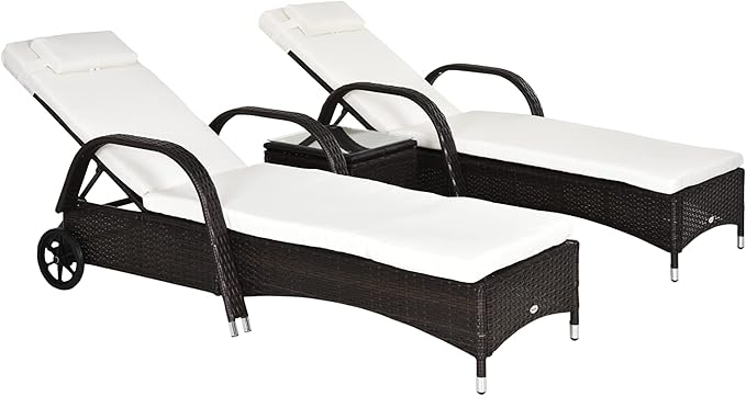 Outsunny Wicker Outdoor Chaise Lounge Chair Set of 3 with Side Table - Photo 1