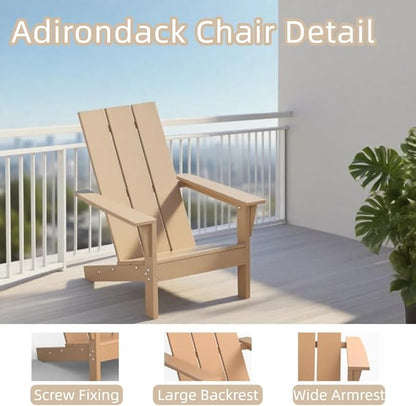 3 PCS All Weather Resistant Adirondack Chair,HDPE Plastic Adirondack Patio Chair with Wood-Texture Table,Lawn Chair for Poolside, Backyard, Sand