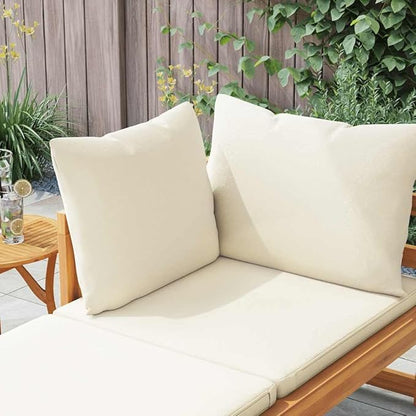 Acacia Wood Outdoor Chaise Lounge with Detachable Armrest Cream White 73" Patio Daybed Cushioned All Weather for Garden Poolside