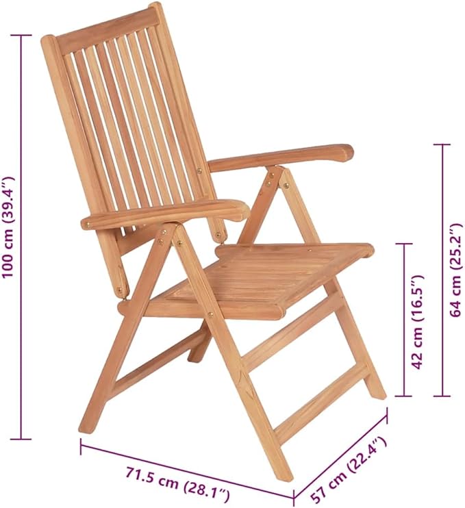 Teak Wood Reclining Patio Chairs Set of 2 - Photo 2