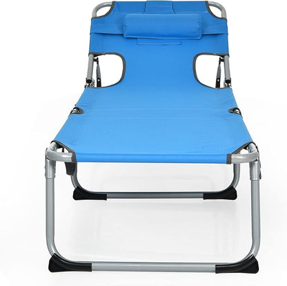 Tangkula Tanning Chair with Face Hole, Patio Folding Adjustable Reclining Beach Sunbathing Lounge Chair with Side Pocket, Portable Face Down Chaise Lounge for Outdoor Backyard Poolside (1)
