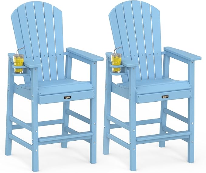 VINGLI Tall Adirondack Chairs Set of 2, All-Weather Plastic Adirondack Chair with Cup Holders - Photo 6