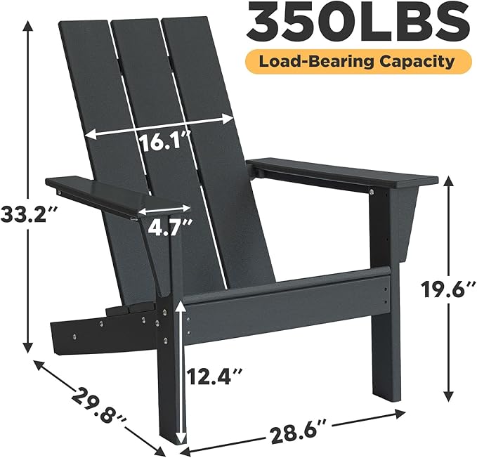 PROHIKER Adirondack Chair, HDPE Patio Chair, All Weather Outdoor Chairs for Lawn Garden Porch Backyard(Black)