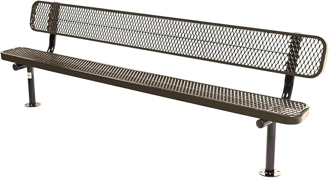 COATEDOUTDOORFURNITURE Coated Outdoor Furniture Heavy-Duty Outdoor Bench Thermoplastic Coated, Expanded Metal, Commercial-Grade Seating, Made in America (Surface with Back, 8 Ft, Textured Brown)