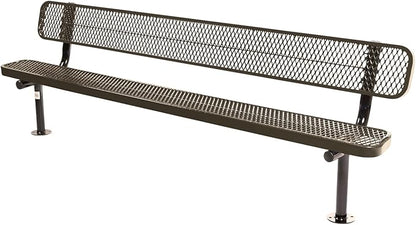 COATEDOUTDOORFURNITURE Coated Outdoor Furniture Heavy-Duty Outdoor Bench Thermoplastic Coated, Expanded Metal, Commercial-Grade Seating, Made in America (Surface with Back, 8 Ft, Textured Brown)