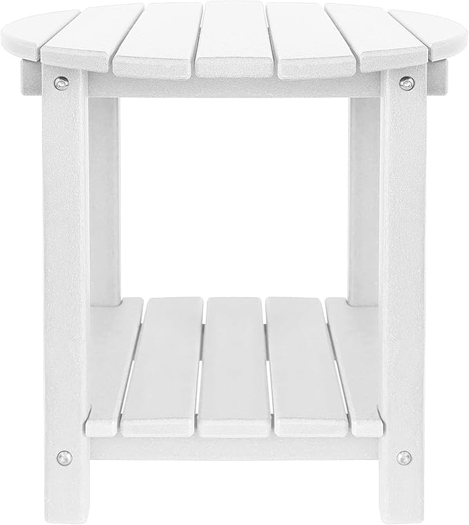 Adirondack Round Outdoor Side Table 2-Tier Storage Patio Side Table, HDPE End Tables for Backyard Pool Porch Garden Lawn (White)
