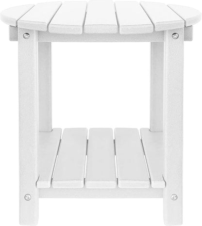 Adirondack Round Outdoor Side Table 2-Tier Storage Patio Side Table, HDPE End Tables for Backyard Pool Porch Garden Lawn (White)