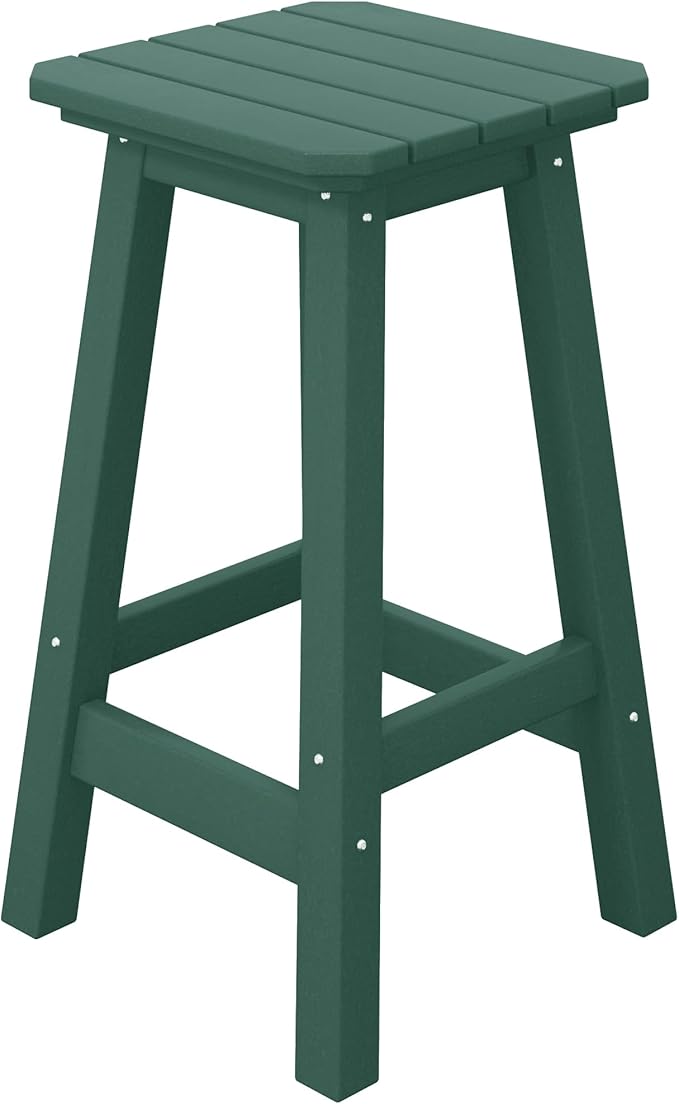 Costaelm 24" Height Outdoor Bar Stools, All-Weather Bar Stools, Adirondack Poly Patio Square Bar Stool for Patio, Deck, Kitchen Counter and Garden, Dark Green