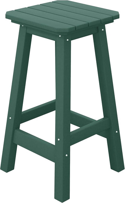 Costaelm 24" Height Outdoor Bar Stools, All-Weather Bar Stools, Adirondack Poly Patio Square Bar Stool for Patio, Deck, Kitchen Counter and Garden, Dark Green