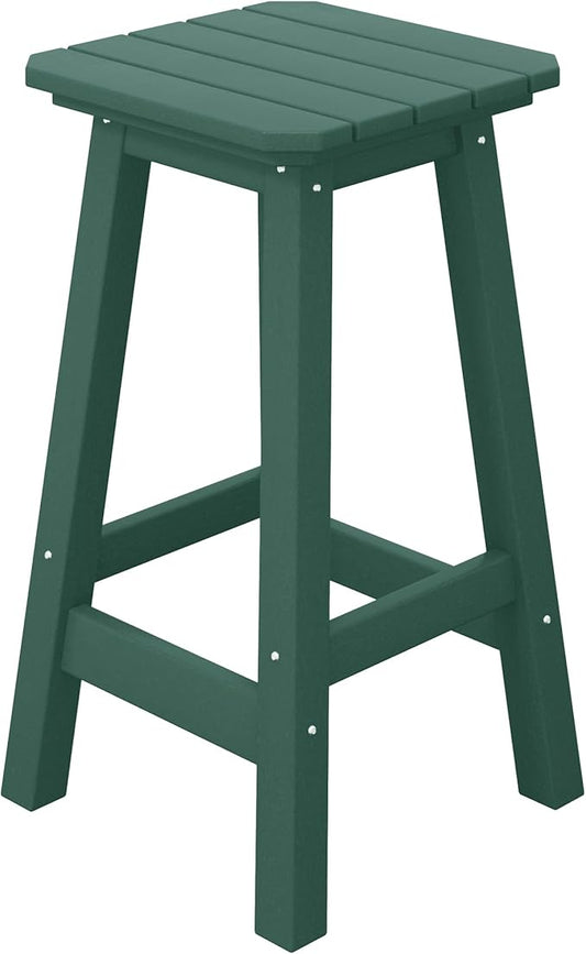 Costaelm 24" Height Outdoor Bar Stools, All-Weather Bar Stools, Adirondack Poly Patio Square Bar Stool for Patio, Deck, Kitchen Counter and Garden, Dark Green