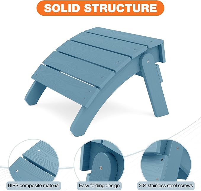 YEFU Adirondack Ottoman Set of 4, Adirondack Foot Rest, Patio Foot Rest, Folding Adirondack Footstool, Weather Resistant for Adirondack Chair, Widely Used for Outdoor, Porch, Backyard, Fire Pits-Blue