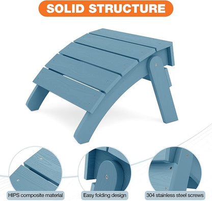 YEFU Adirondack Ottoman Set of 4, Adirondack Foot Rest, Patio Foot Rest, Folding Adirondack Footstool, Weather Resistant for Adirondack Chair, Widely Used for Outdoor, Porch, Backyard, Fire Pits-Blue