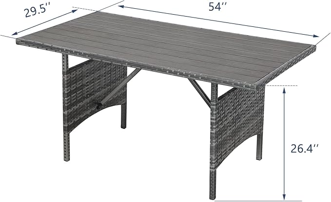 U-MAX Wicker Outdoor Dining Table, 54” Metal Frame Table for Patio Furniture or Indoor (Grey)