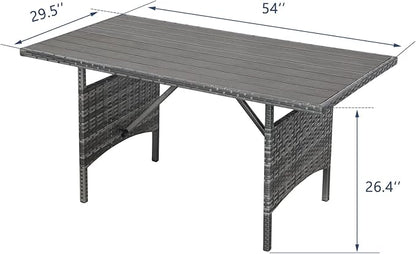 U-MAX Wicker Outdoor Dining Table, 54” Metal Frame Table for Patio Furniture or Indoor (Grey)