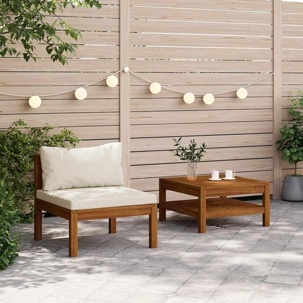 27x26x25 in Cream White Patio Loveseat Solid Acacia Outdoor Sofa for Balcony Garden Sunroom - Photo 1