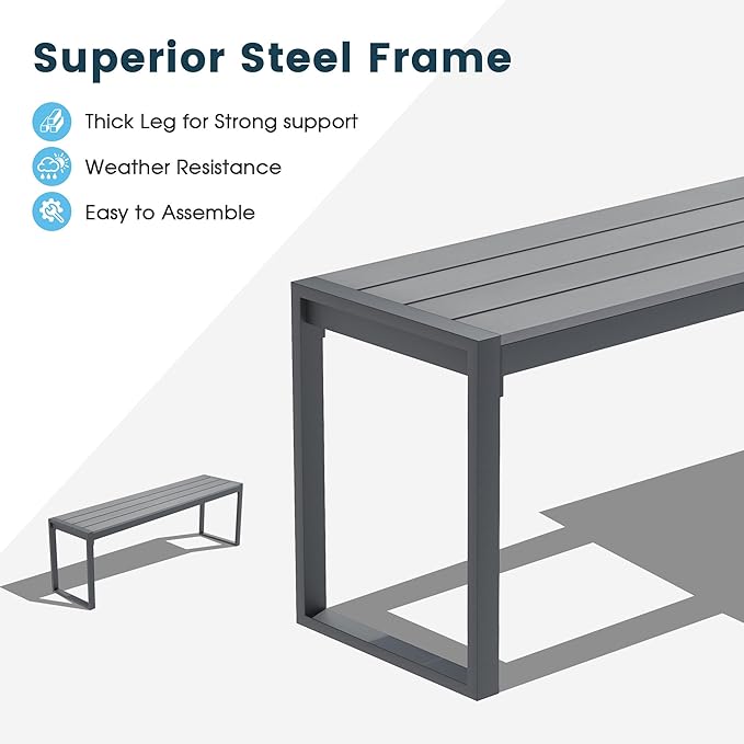 Outdoor Patio Backless Bench Set of 2, 53.2" All-Weather Long Metal Garden Bench Seat for Backyard, Porch,Lawn, Grey