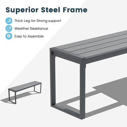 Outdoor Patio Backless Bench Set of 2, 53.2" All-Weather Long Metal Garden Bench Seat for Backyard, Porch,Lawn, Grey