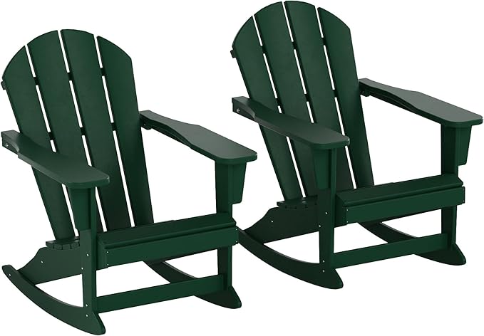 WO WESTIN OUTDOOR HDPE Laguna Outdoor Rocking Poly Adirondack Chair (Set of 2), Dark Green