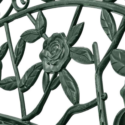 Cast Aluminum and Cast Iron Garden Bench with Floral Pattern in Green Finish, 39.4 Inch Durable Outdoor Seating for Patio and Backyard, Comfortable Armrests and Easy