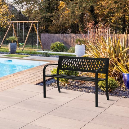 Patio Outdoor Park Loveseat Bench for Garden Porch Deck Made Cast Iron Anti-Rust Aluminum Metal, 2-3 Seater (47 Inch Cross Back Metal Bench)