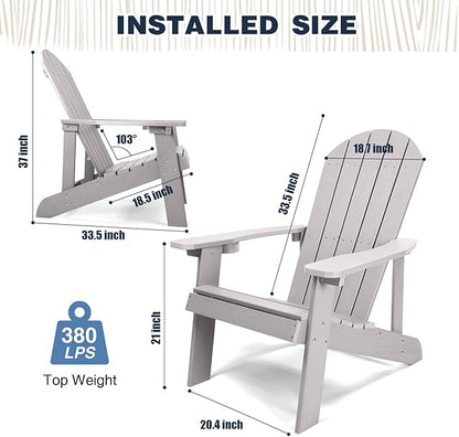 Adirondack Chair, All Weather Resistant Plastic Chairs with Cup Holder, 5 Easy Steps to Install, Outdoor Chairs for Patio, Garden, Backyard Deck, Lawn, Fire Pit - Grey