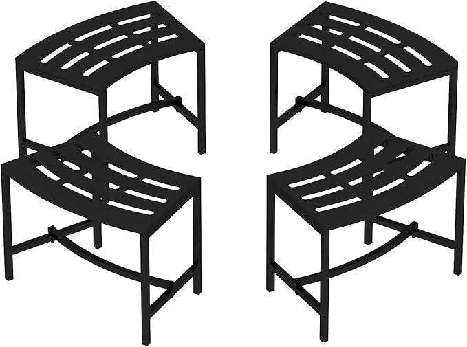 Metal Outdoor Curved Fire Pit Bench Set of 4, Fire Pit Seating Waterproof, Steel Backless Outside Tree Bench for Garden,Patio,Porch,Backyard,Heavy Duty Plant Holder, Style 2, Black
