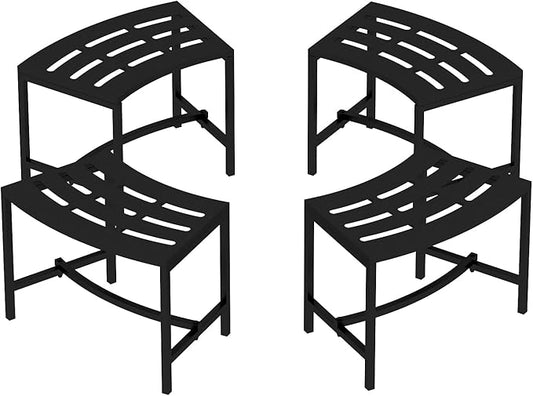 Metal Outdoor Curved Fire Pit Bench Set of 4, Fire Pit Seating Waterproof, Steel Backless Outside Tree Bench for Garden,Patio,Porch,Backyard,Heavy Duty Plant Holder, Style 2, Black