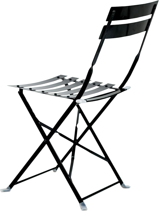Carolina Chair & Table Bistro Set of 2 Foldable Outdoor Chairs - Elegant Powder Coated Metal Seat and Frame Folding Chairs - Modern Style Space Saving Furniture for Patio, Balcony or Garden (Black)