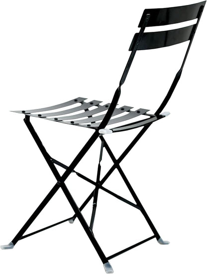 Carolina Chair & Table Bistro Set of 2 Foldable Outdoor Chairs - Elegant Powder Coated Metal Seat and Frame Folding Chairs - Modern Style Space Saving Furniture for Patio, Balcony or Garden (Black)