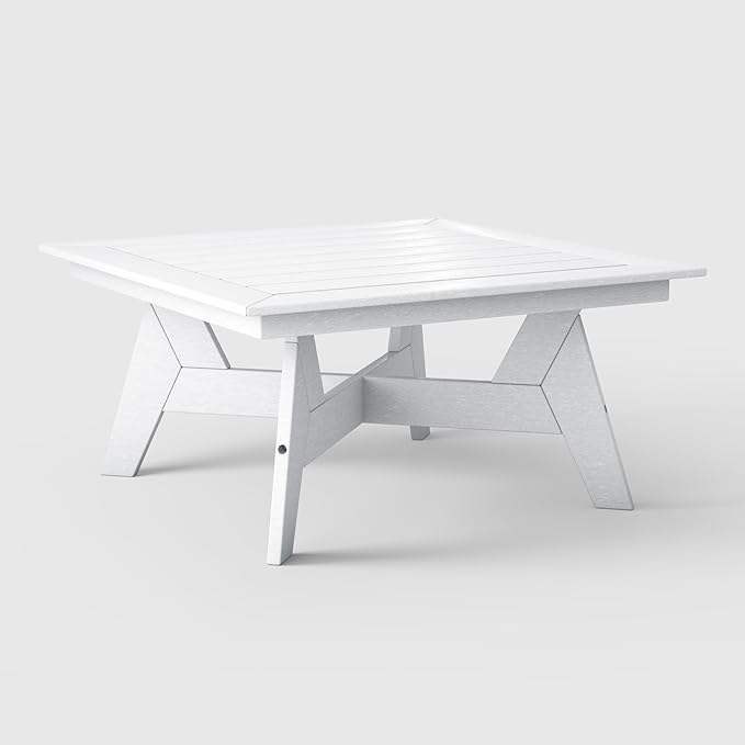 WestinTrends Avalon Modern Low Outdoor Patio Square HDPE Coffee Table, White